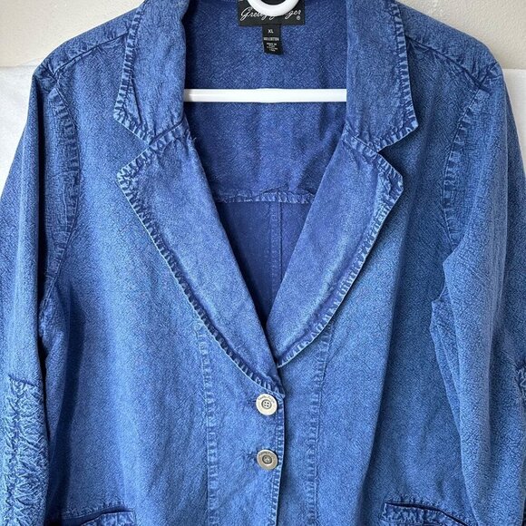 Gretty Zueger Cotton Blazer Lightweight Stone Wash Size XL Blue Lagenlook Boho - Picture 6 of 13